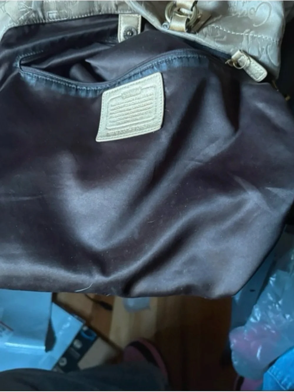 Coach Metallic Taupe Shoulder Bag with Signature Jacquard